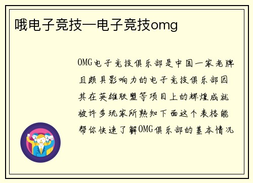 哦电子竞技—电子竞技omg
